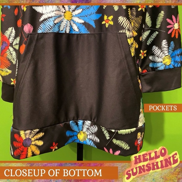 2X BLACK HOODED TUNIC/BRIGHT FLORAL PRINT(RUNS BIG)SEE MEASUREMENTS-non textured - Picture 4 of 14